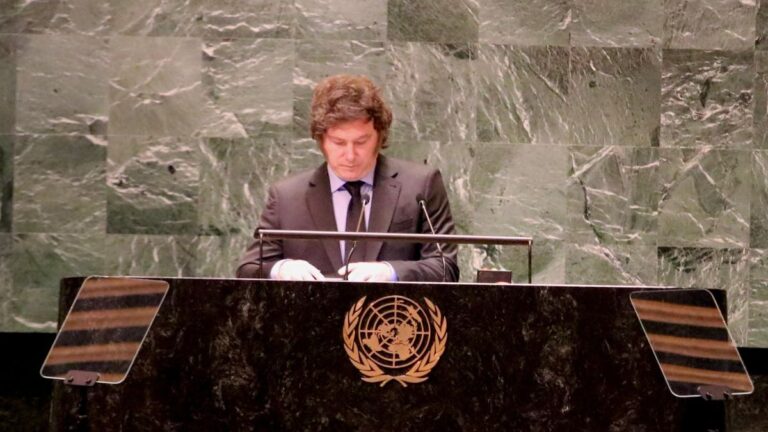 Javier Milei brinda su discurso ante la Asamblea de la ONU