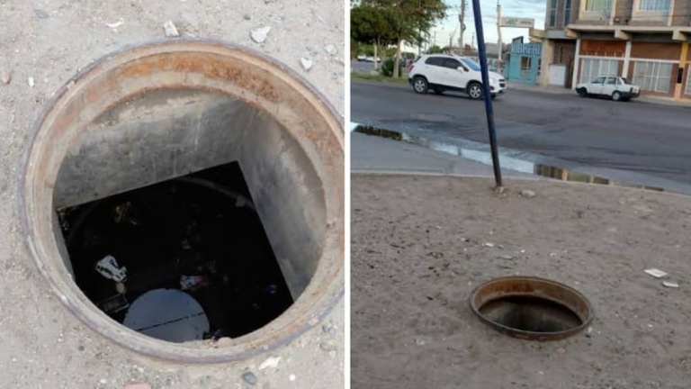 Una tapa de cloaca cedió y casi provoca una tragedia en Kennedy y La Plata