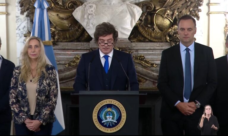 Presidente Javier Milei durante su mensaje a la nación.