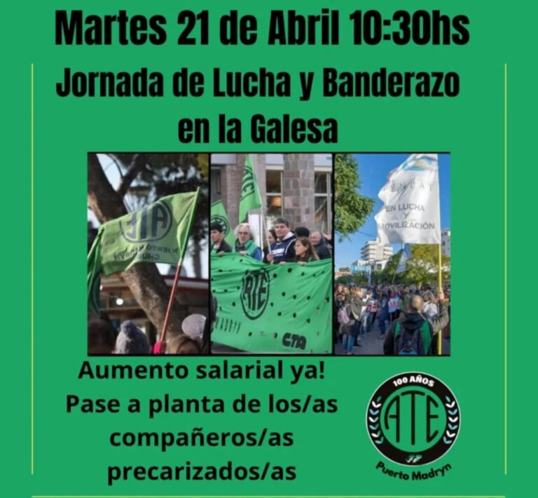 Concentración de trabajadores estatales en Puerto Madryn durante una protesta anterior.