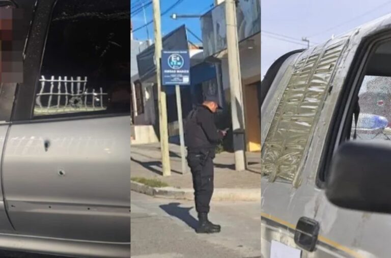 Escena del crimen en Comodoro Rivadavia, con presencia policial en la calle