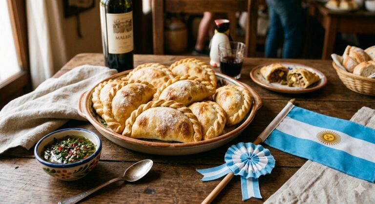 Docena de empanadas sobre una mesa en Comodoro Rivadavia