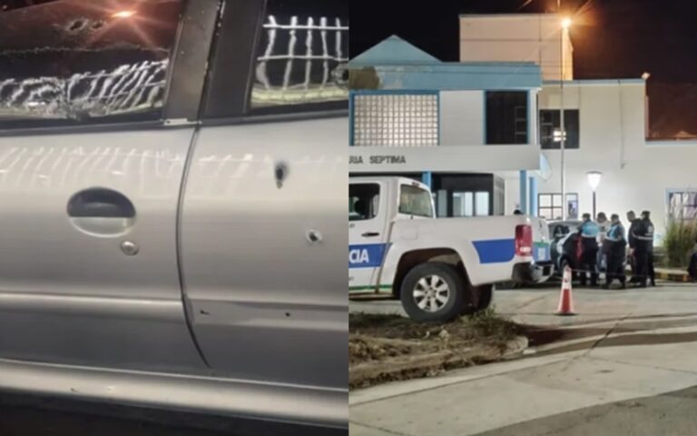 Vehículo con impactos de bala en escena del crimen en Comodoro Rivadavia