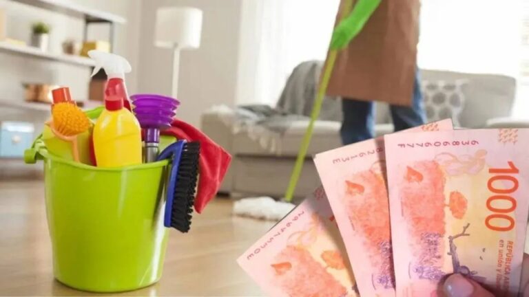 Empleada doméstica realizando tareas de limpieza en una casa