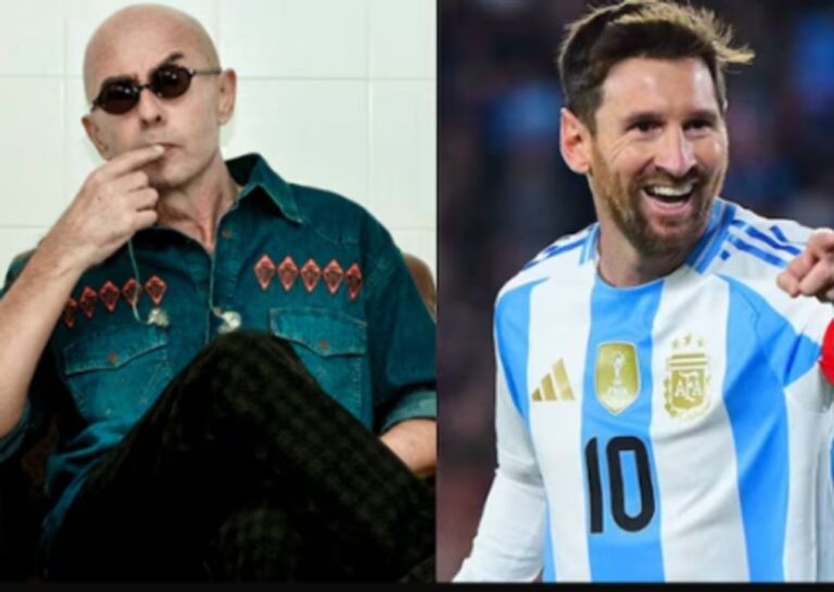 Carlos Indio Solari y Lionel Messi en fotos de archivo